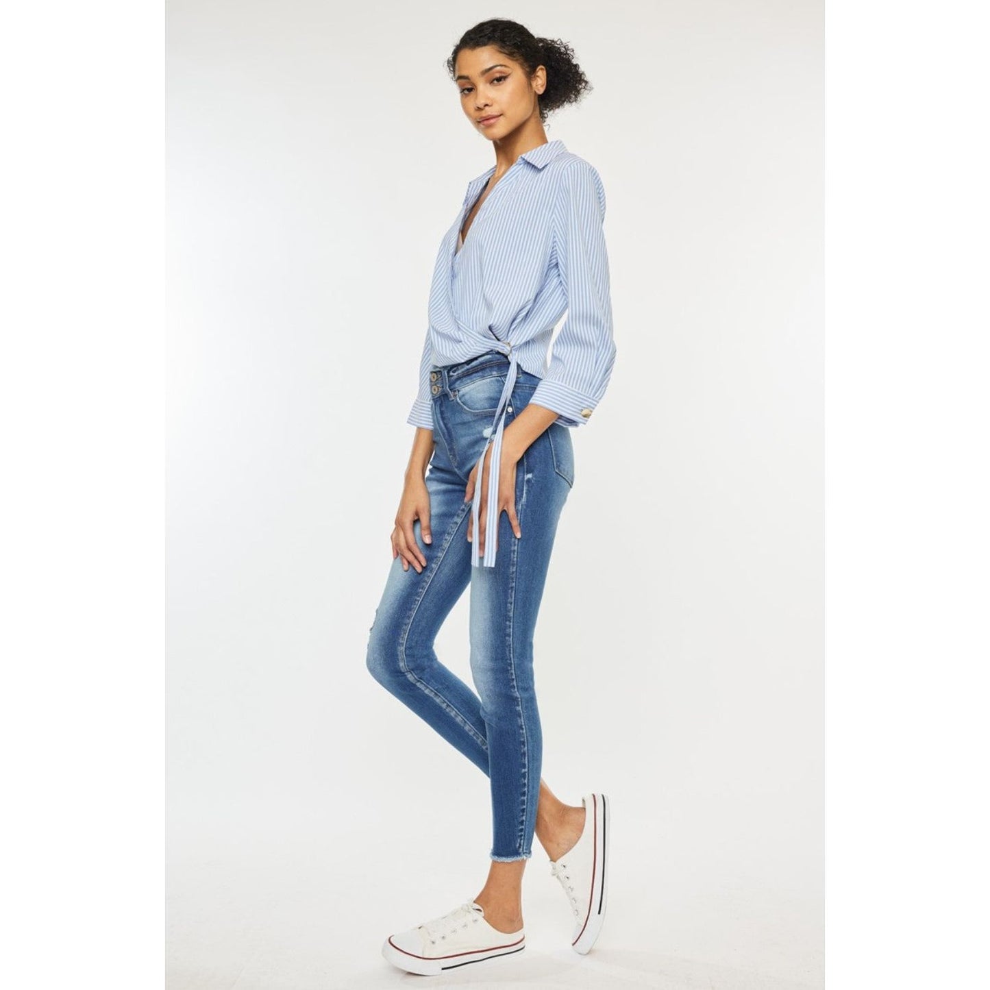 Kancan Distressed Raw Hem High Waist Jeans