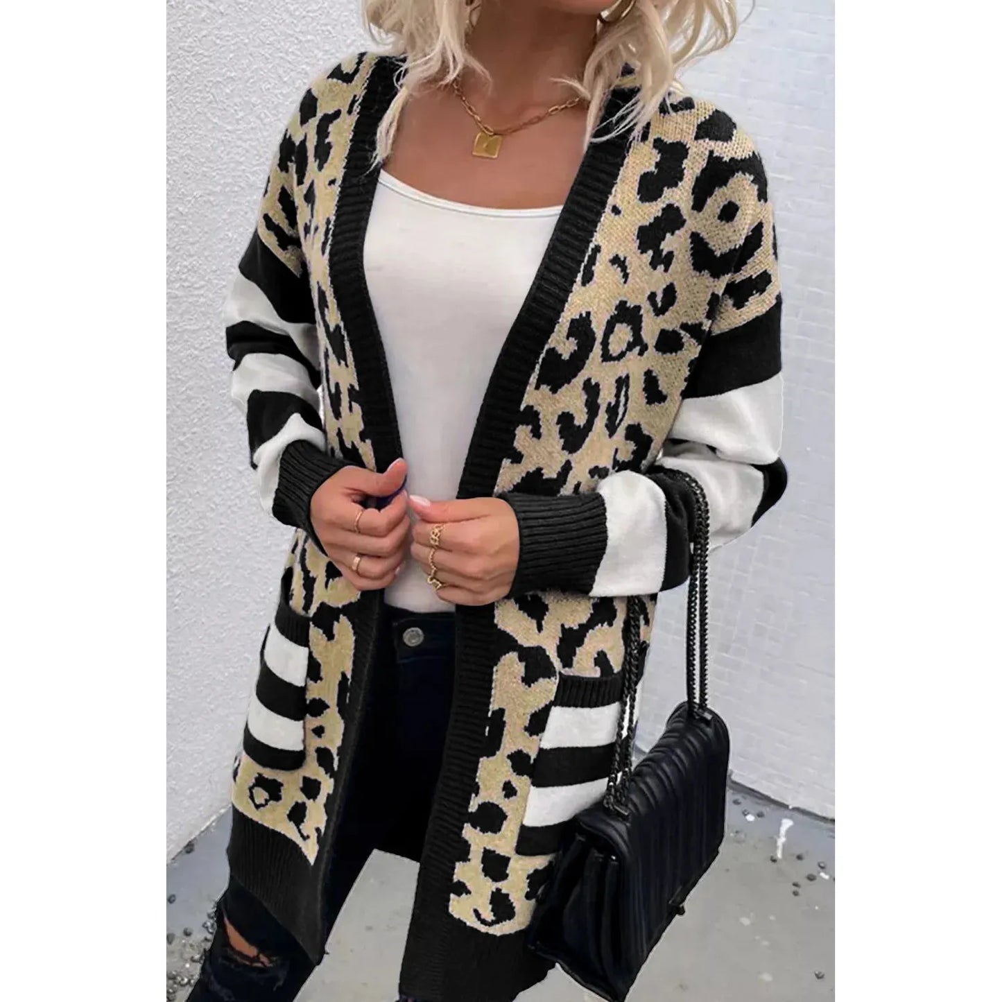 Leopard Open Front Long Sleeve Cardigan