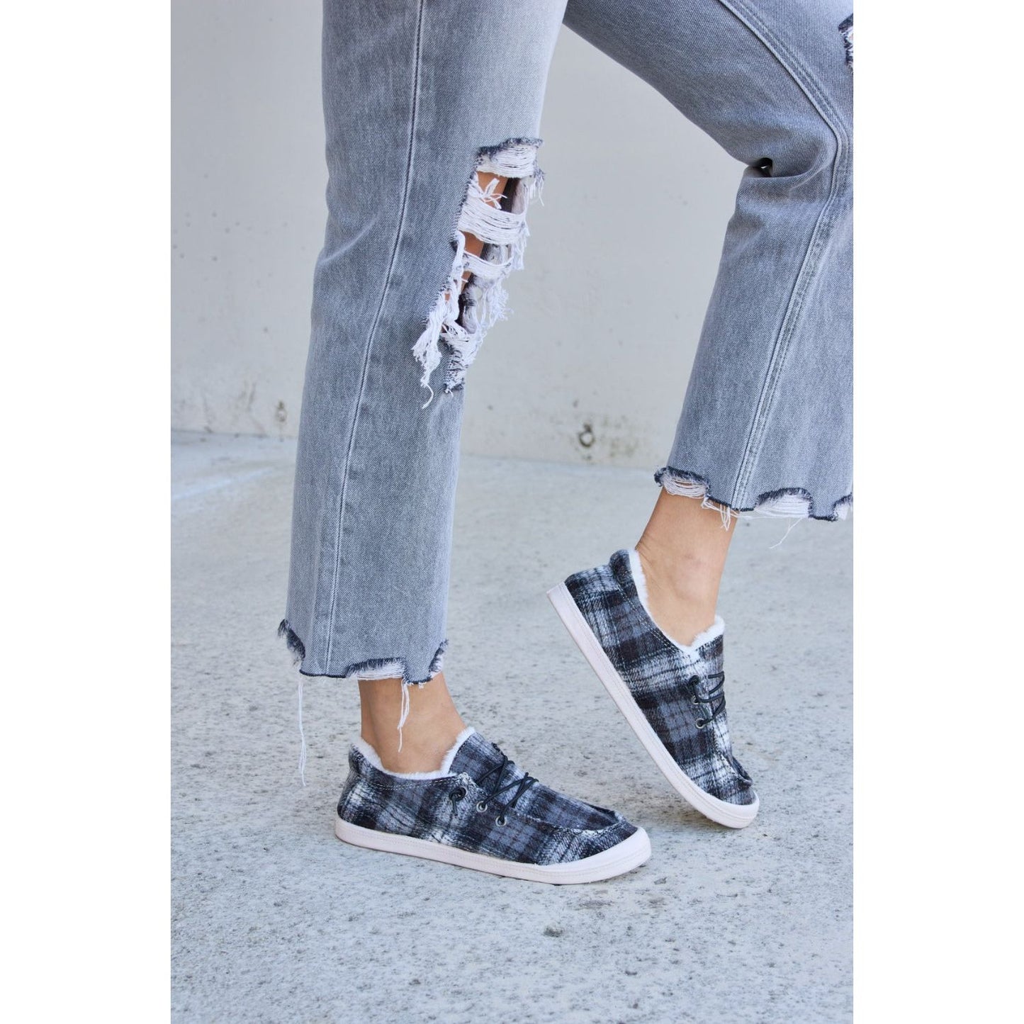 Forever Link Plaid Plush Flat Sneakers