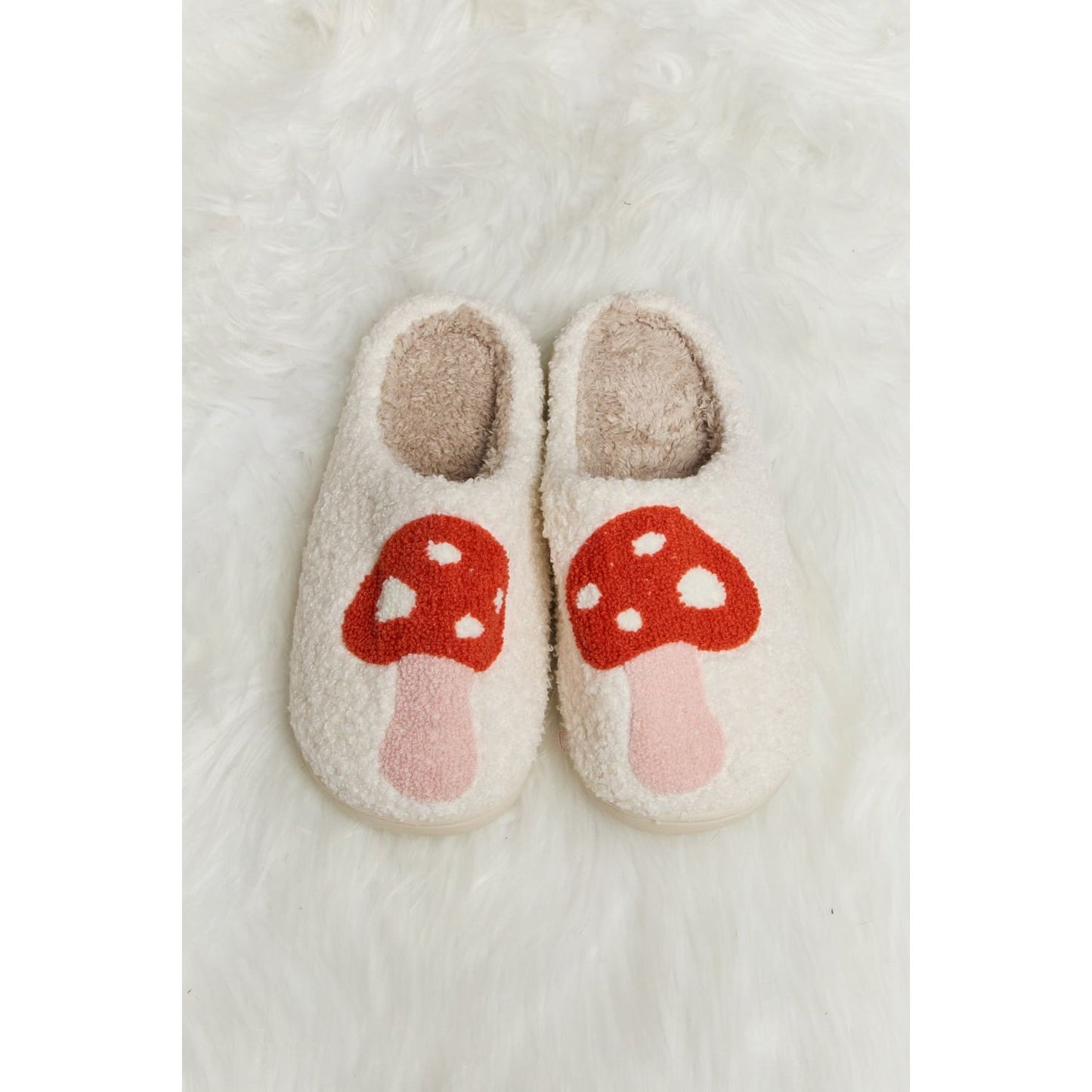 Melody Mushroom Print Plush Slide Slippers