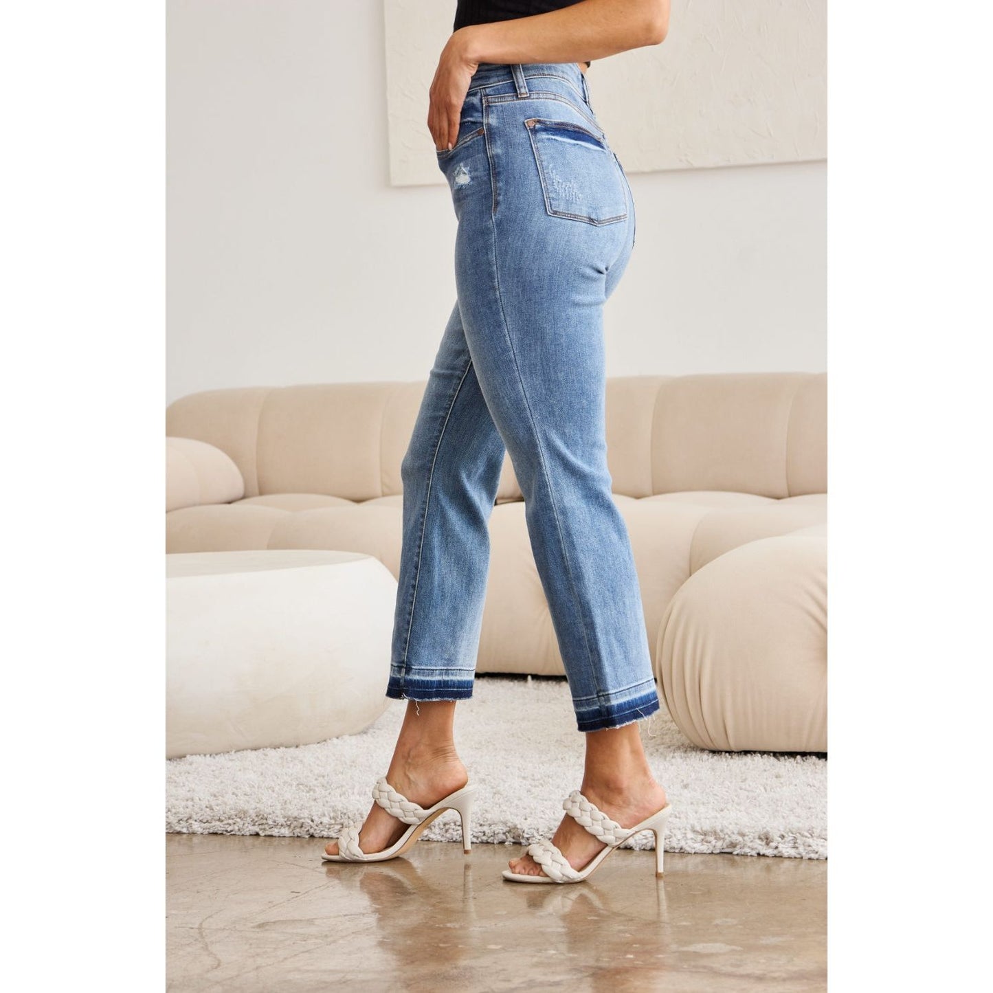 Judy Blue Full Size Release Hem Cropped Bootcut Jeans