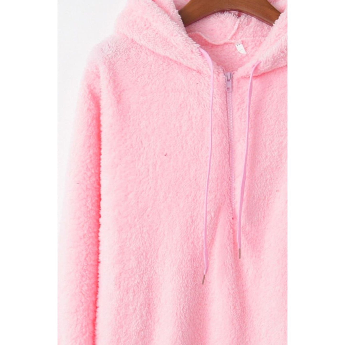 Full Size Quarter-Zip Drawstring Teddy Hoodie