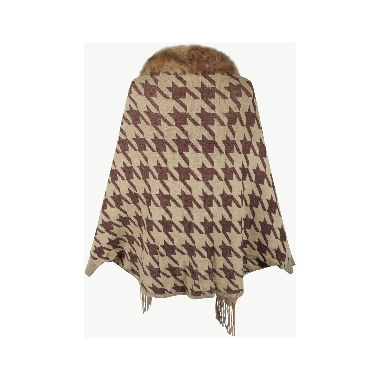 Houndstooth Fringe Hem Poncho