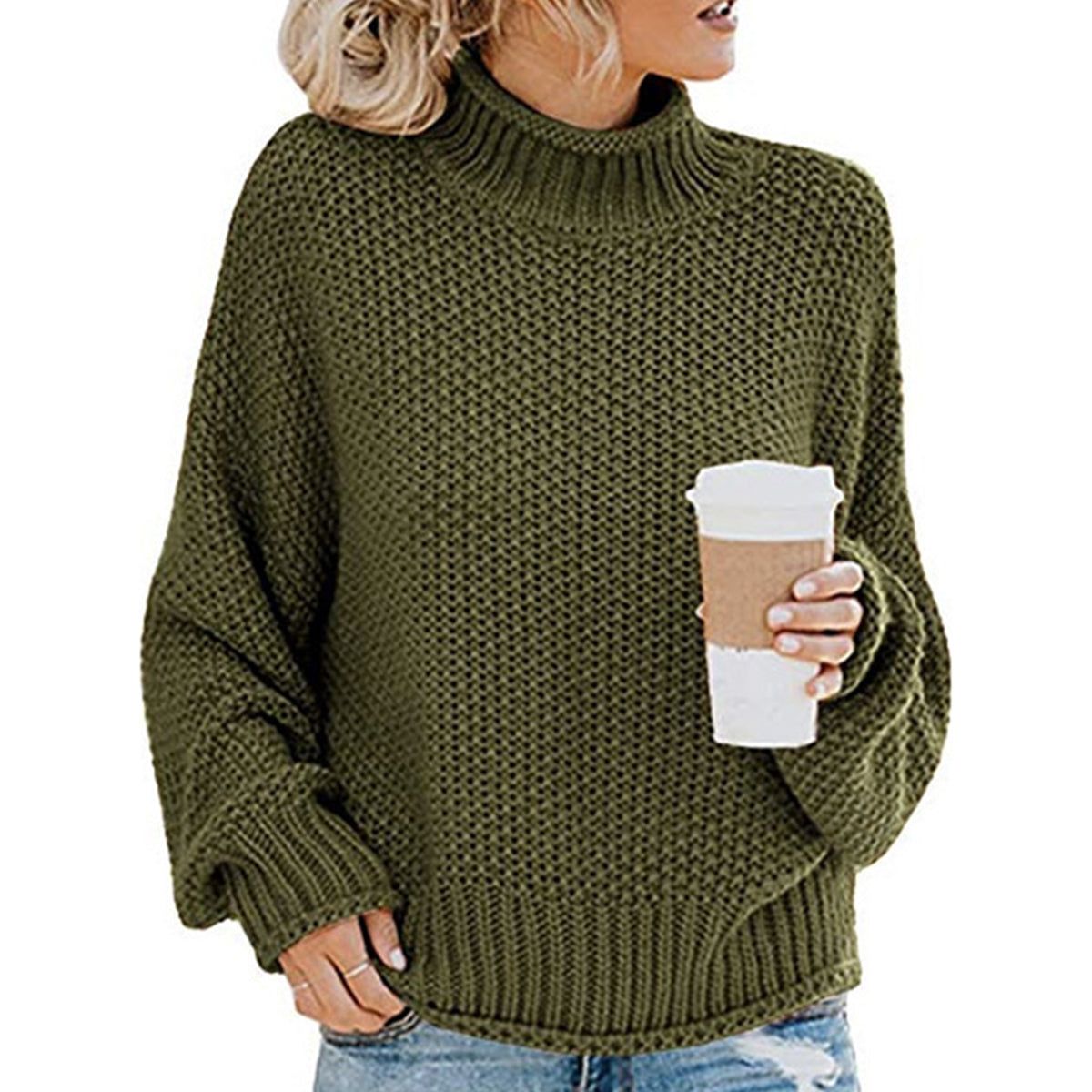 Turtleneck Dropped Shoulder Sweater