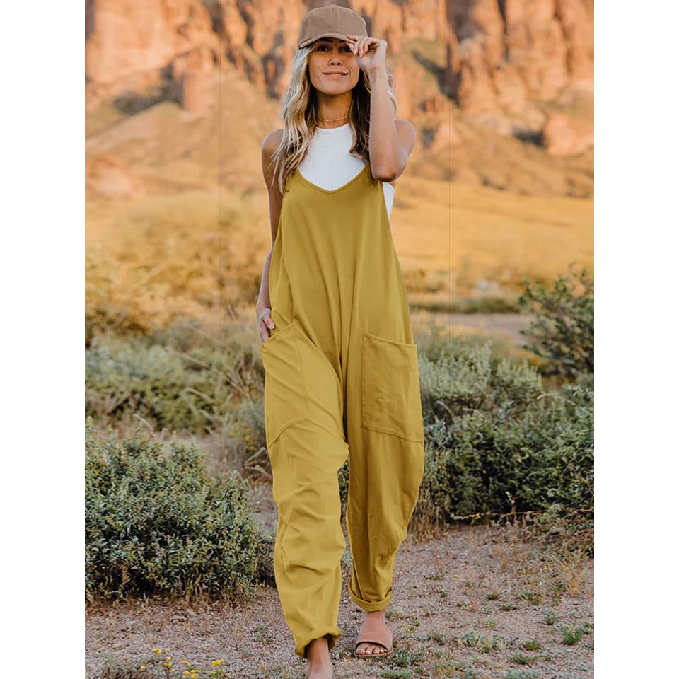 Double Take Full Size Sleeveless V-Neck Pocketed Jumpsuit