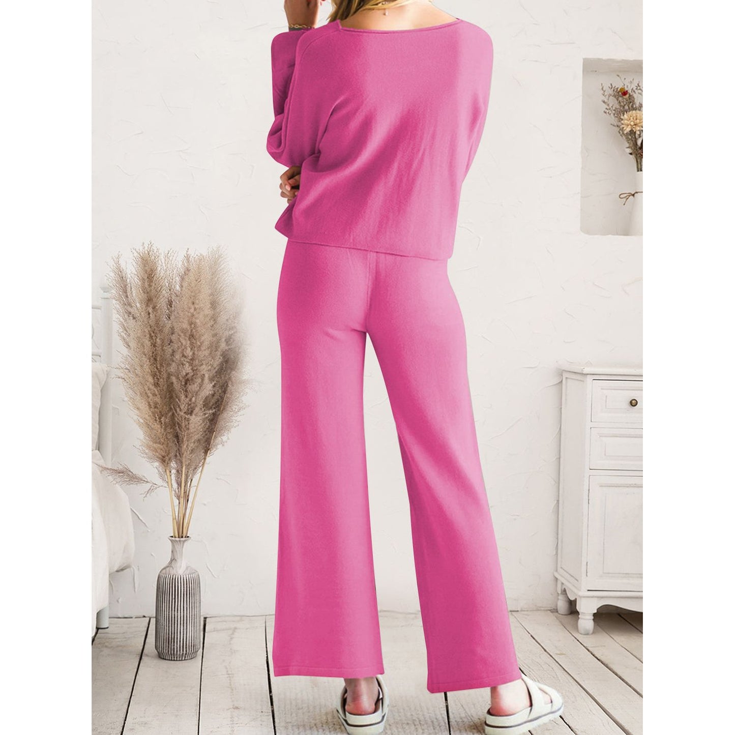 Long Sleeve Lounge Top and Drawstring Pants Set