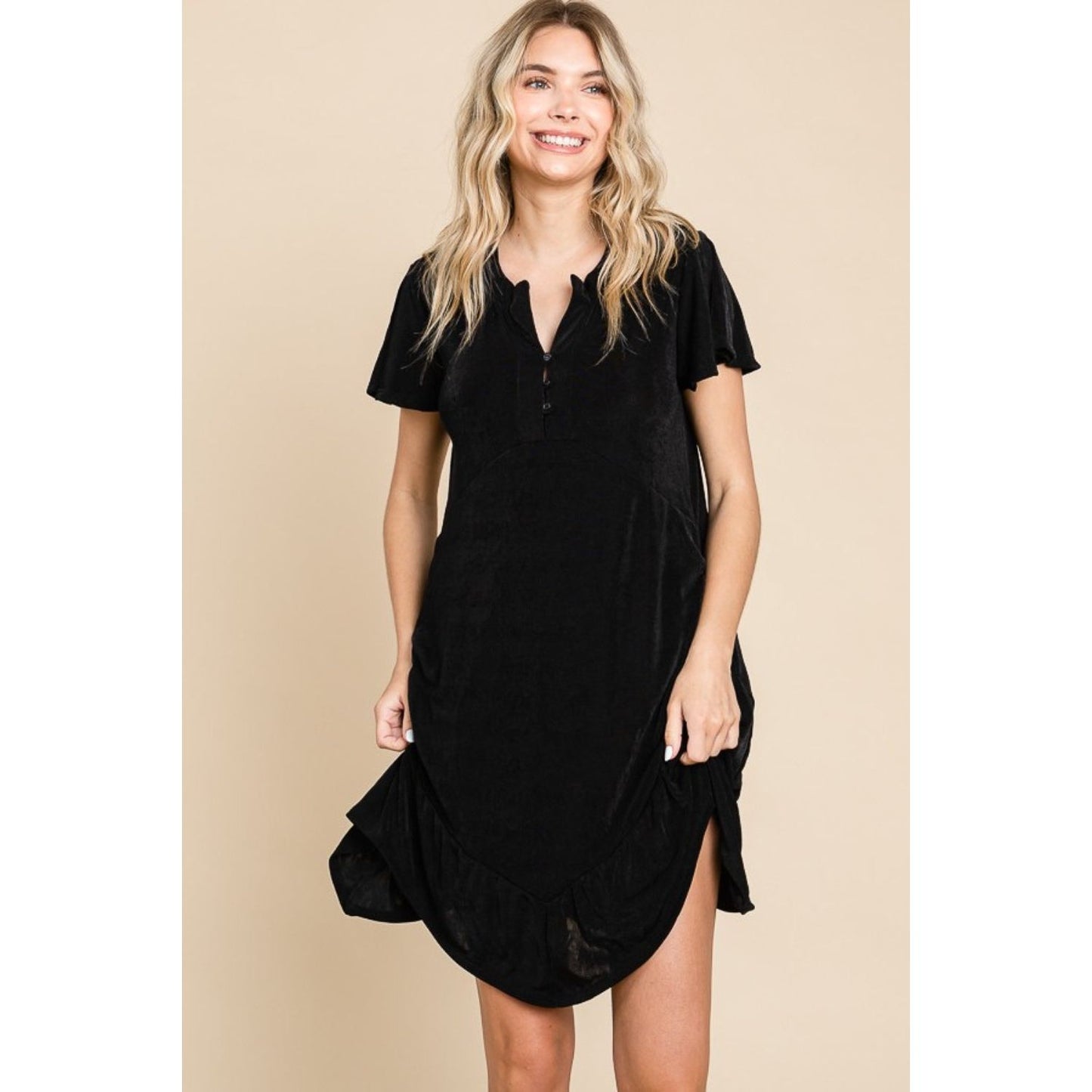 Culture Code Full Size Short Sleeve Ruffled Asymmetric Hem Dress