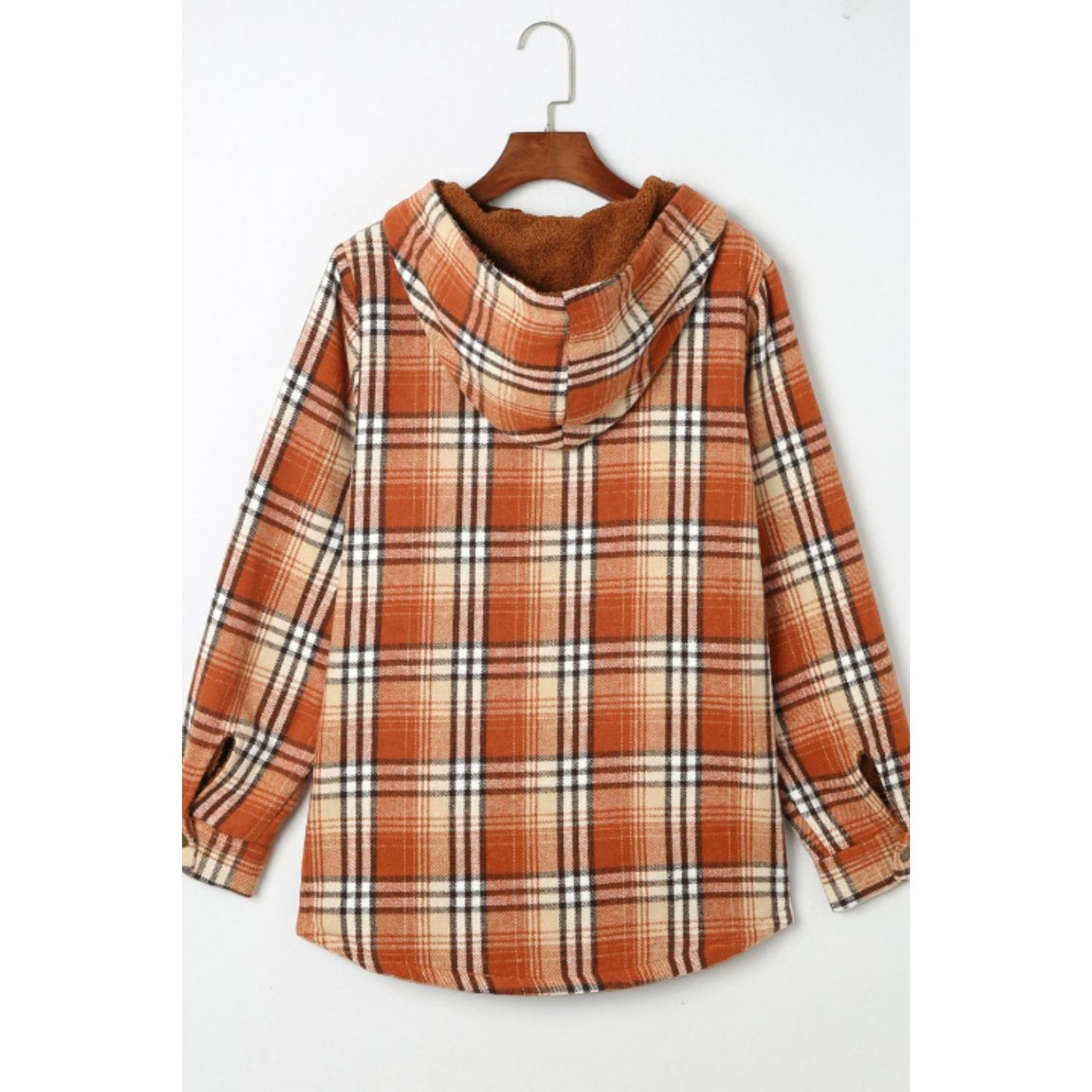 Plaid Button Up Long Sleeve Hooded Jacket