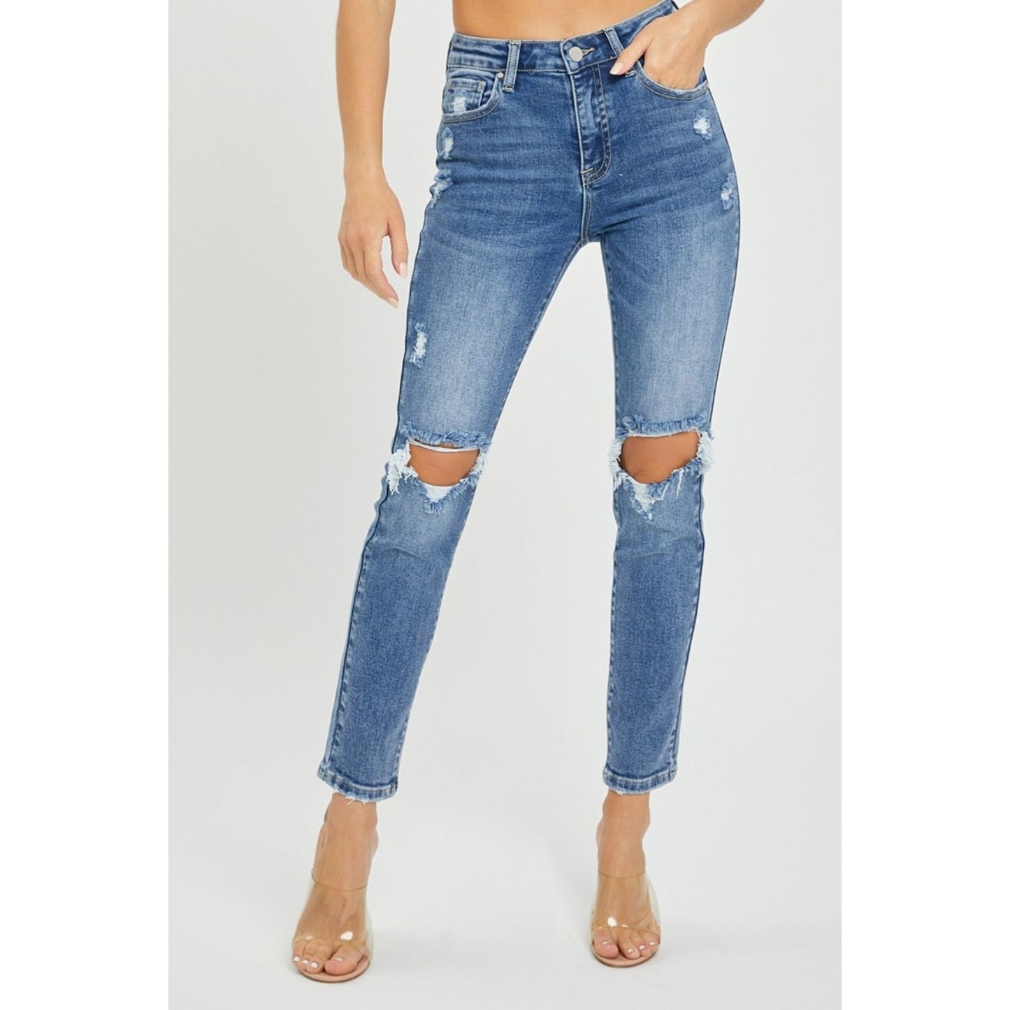 Risen Full Size High Rise Knee Distressed Skinny Jeans