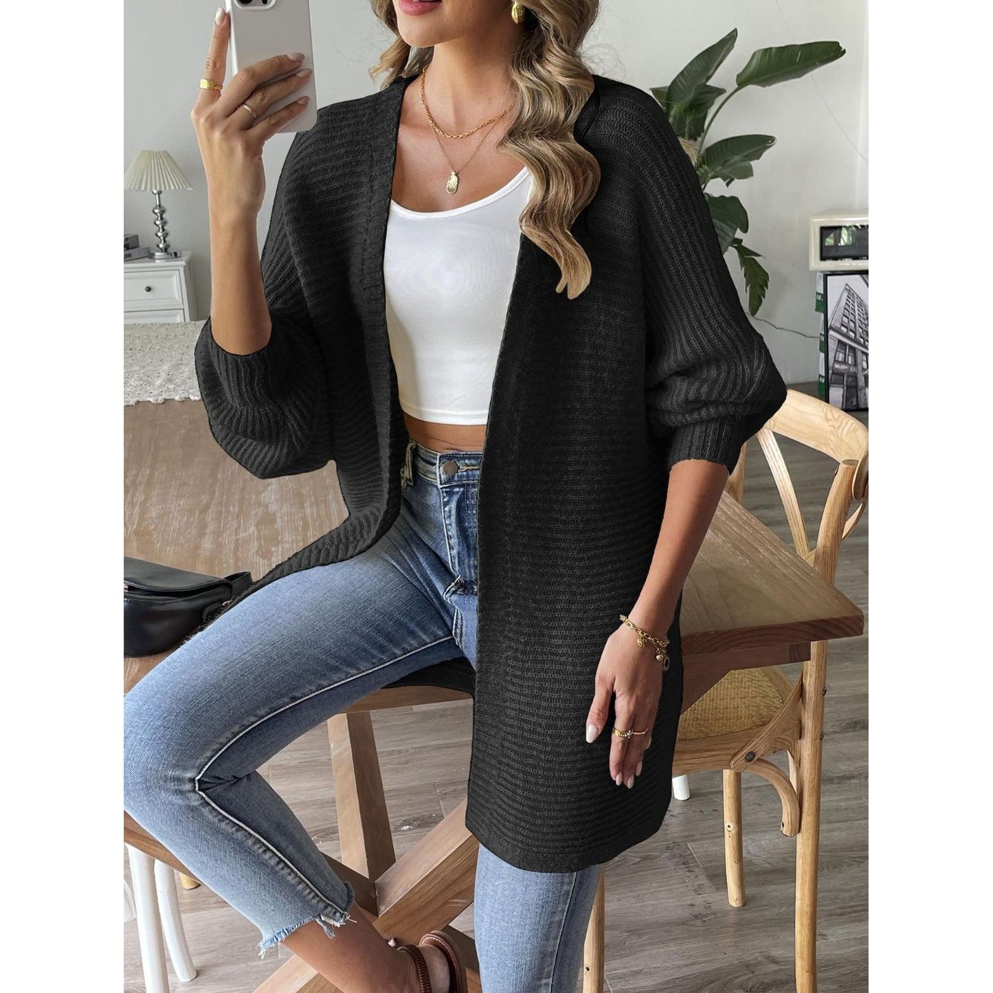 Open Front Long Sleeve Cardigan