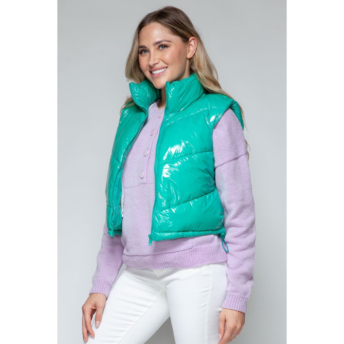 Snobbish Zip Up Turtleneck Shiny Quilted Vest