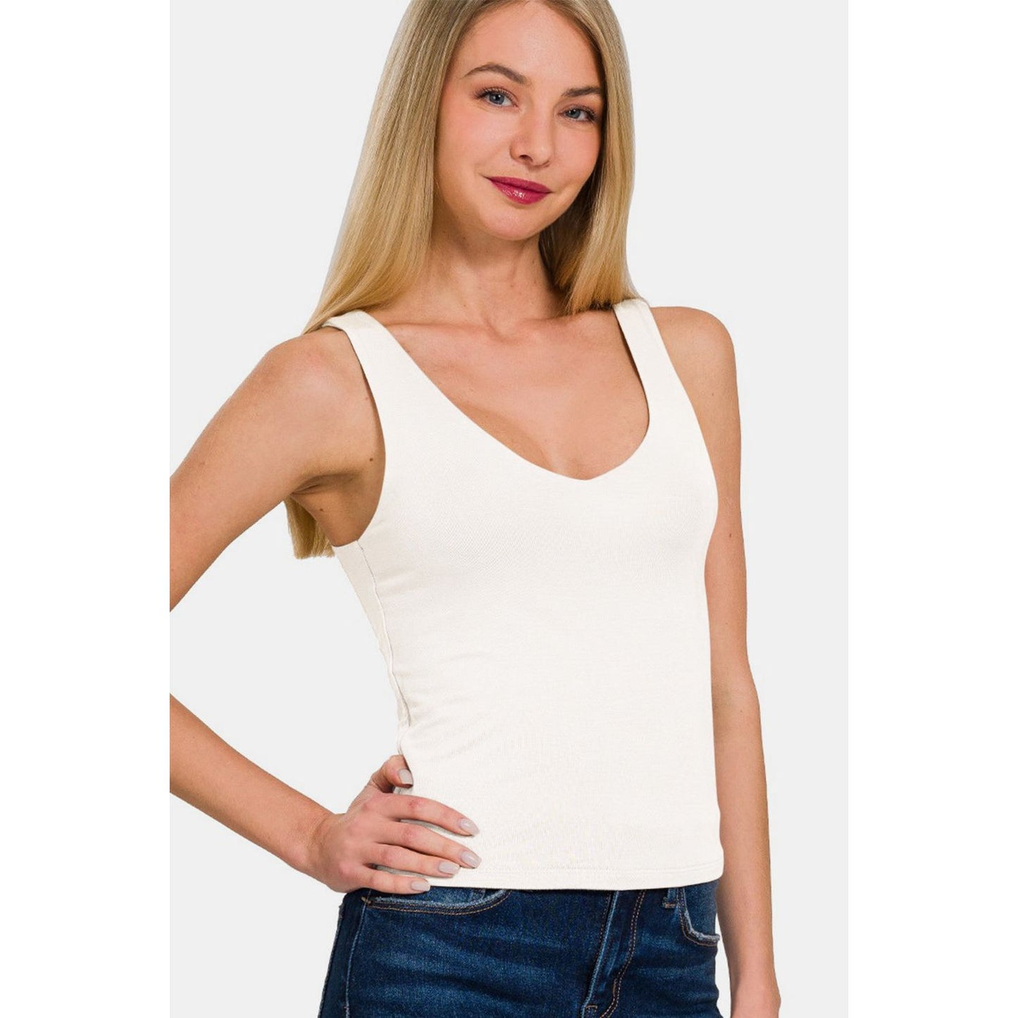 Zenana Double Layer V Neck Tank