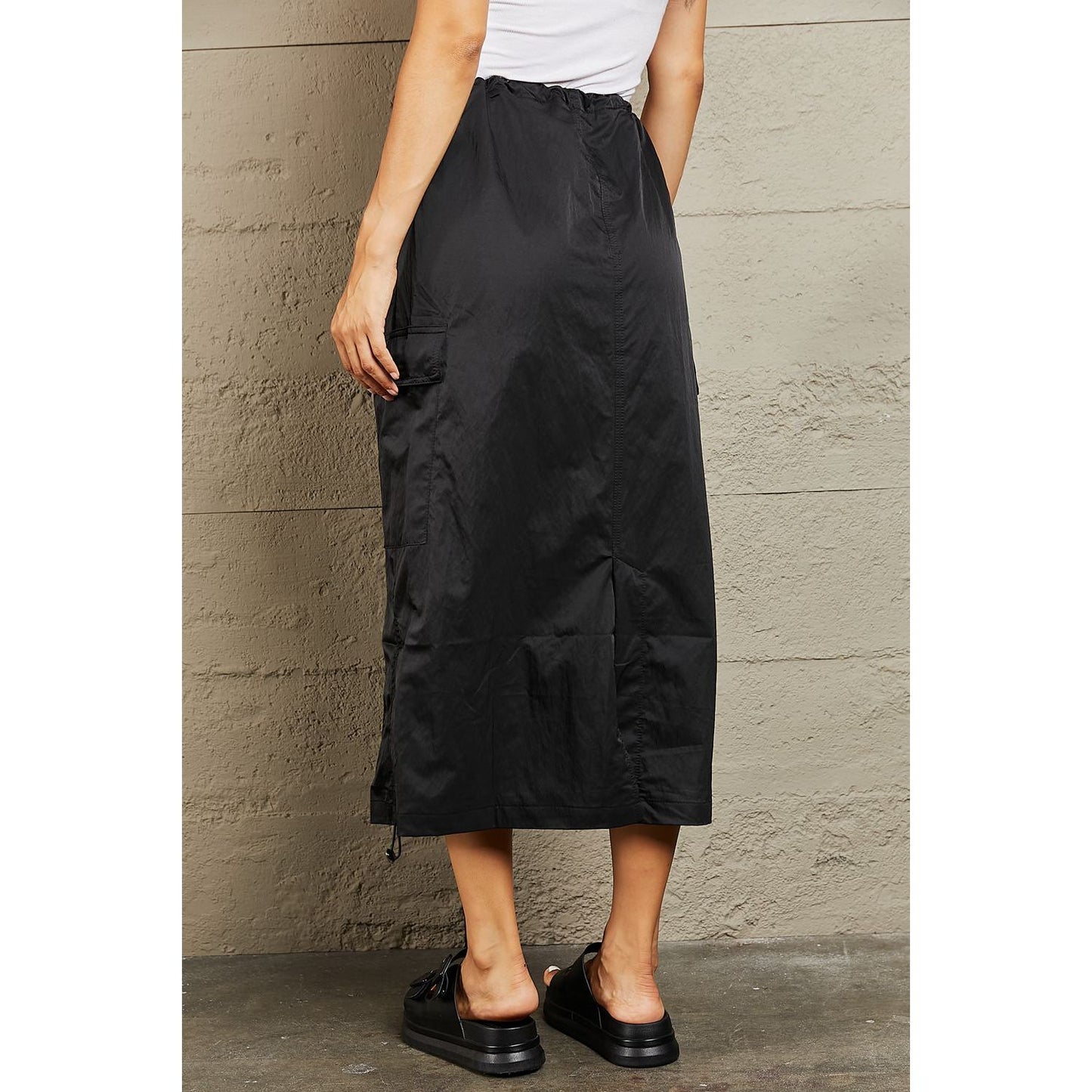 HYFVE Just In Time High Waisted Cargo Midi Skirt in Black