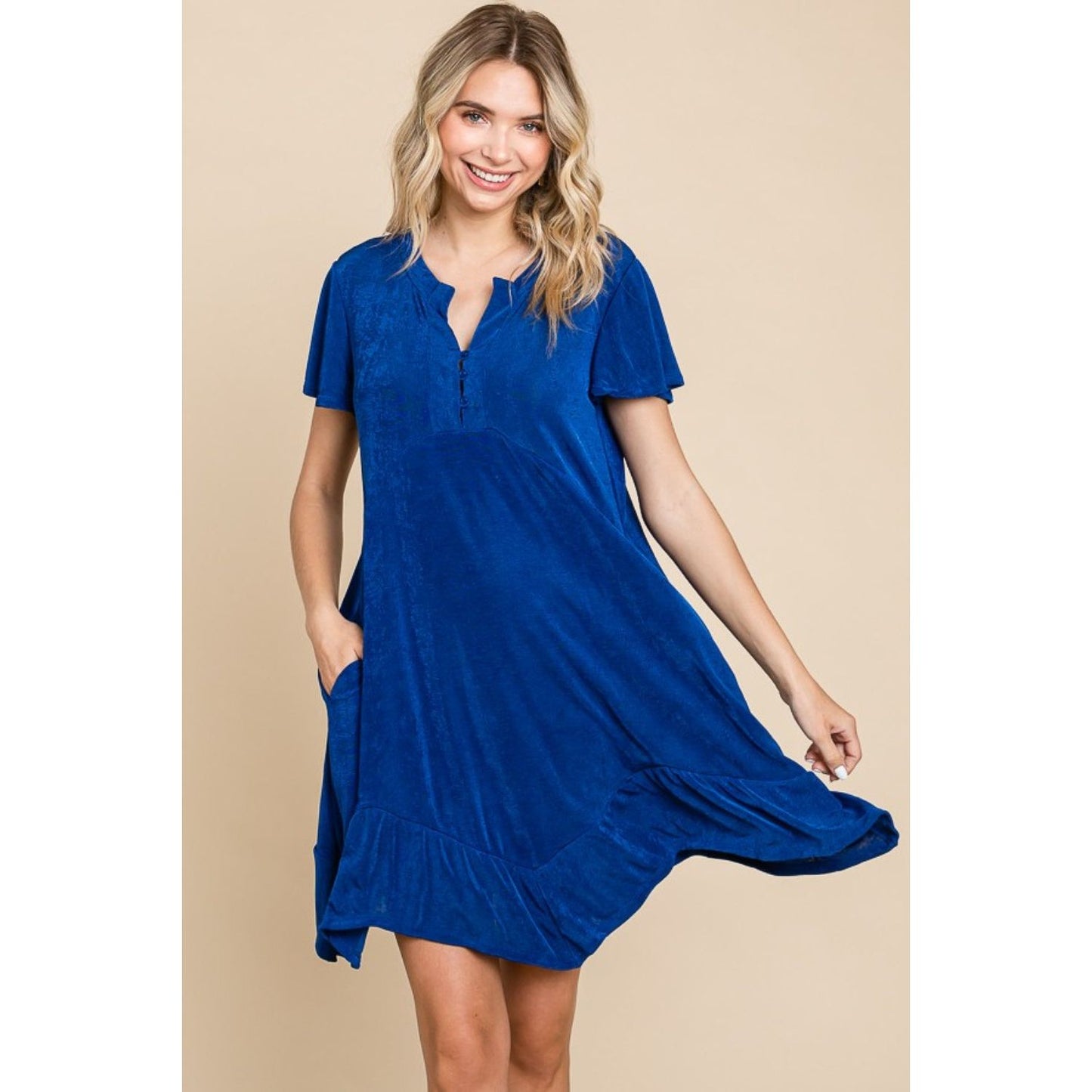 Culture Code Full Size Short Sleeve Ruffled Asymmetric Hem Dress