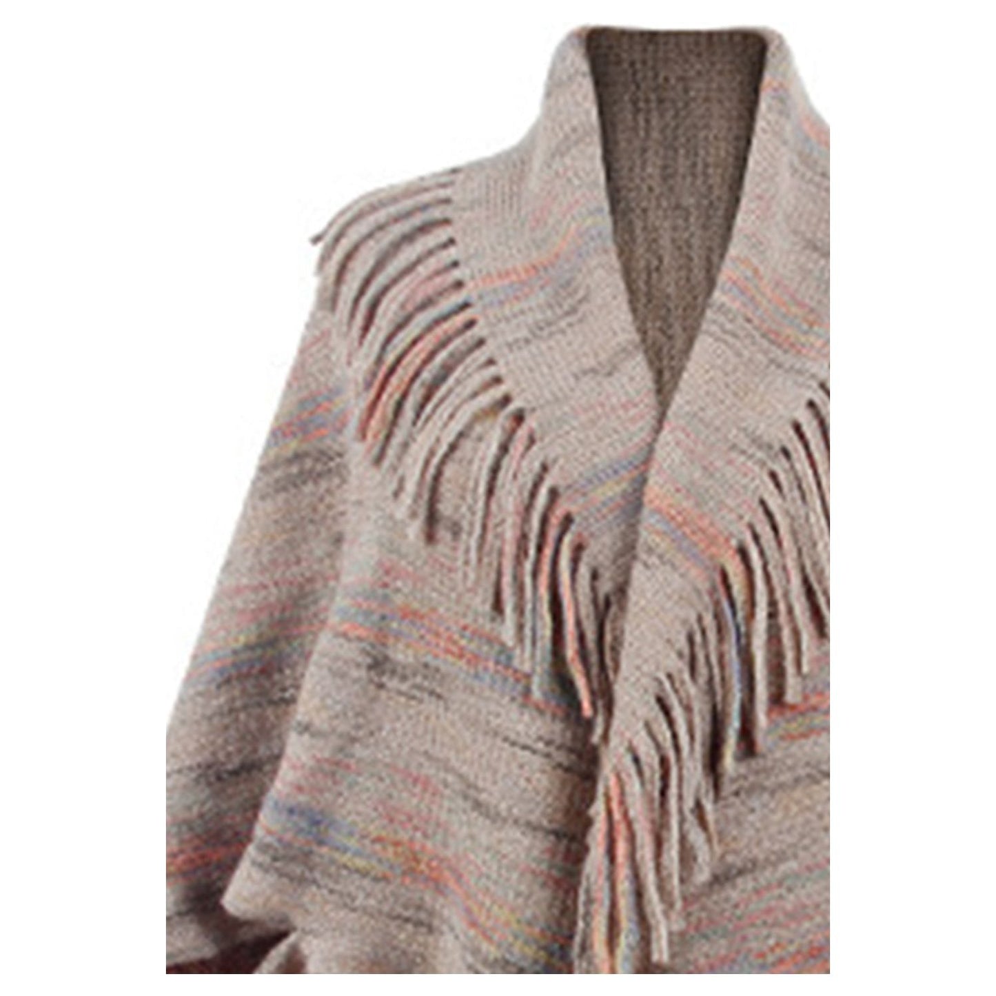 Fringe Detail Printed Poncho