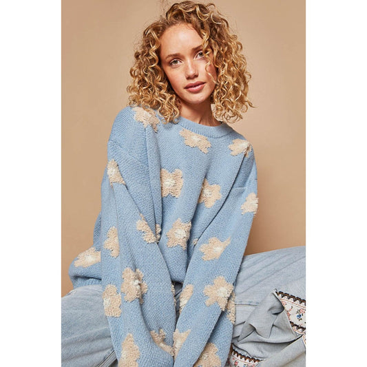 POL Daisy Pattern Drop Shoulder Sweater