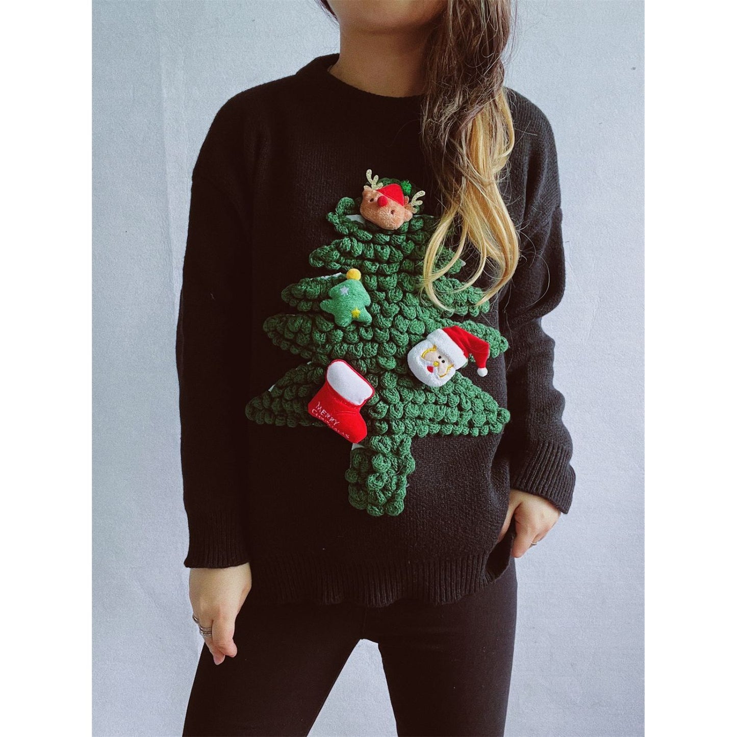 Christmas Tree Round Neck Long Sleeve Sweater