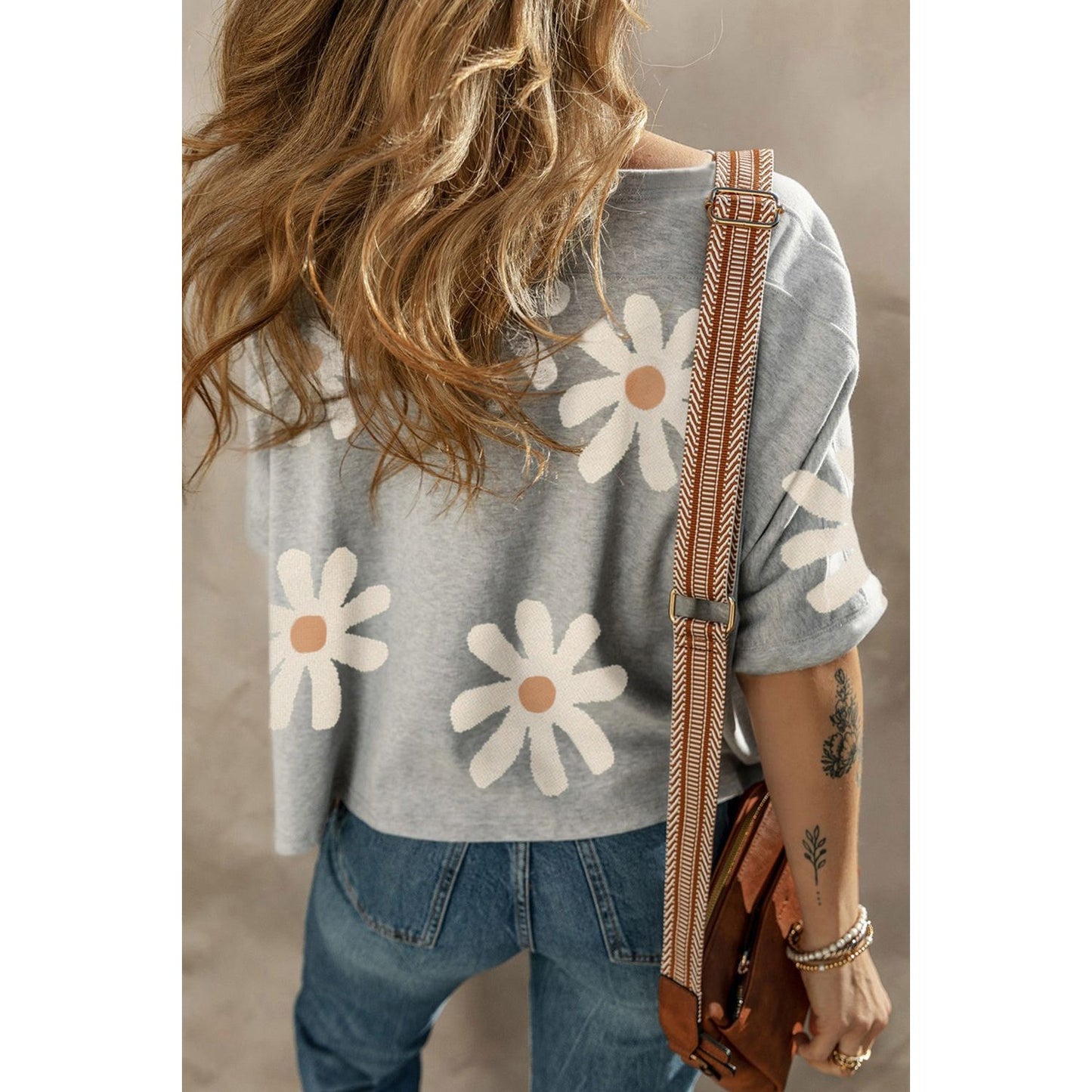 Flower Round Neck Half Sleeve T-Shirt