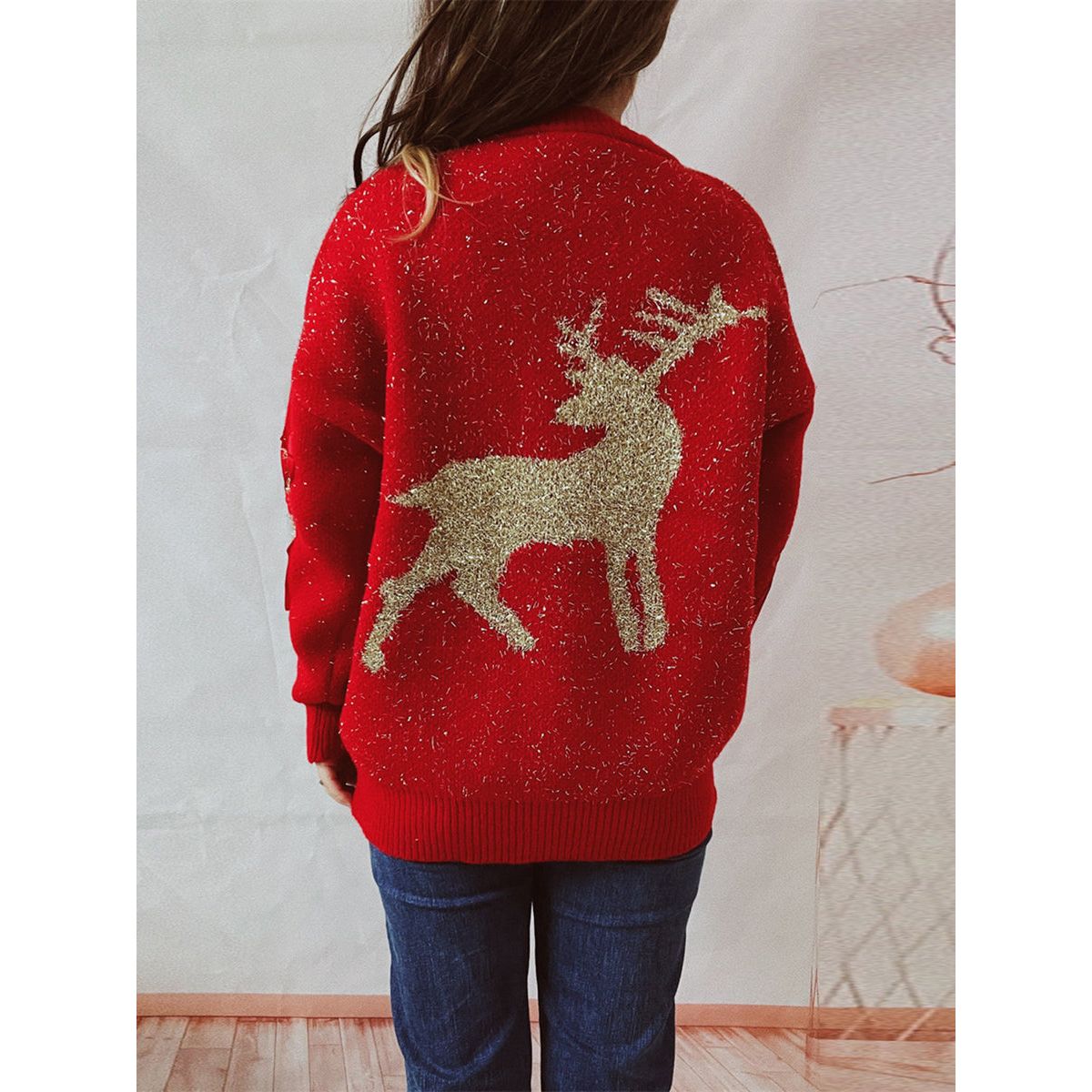 Reindeer Round Neck Long Sleeve Sweater