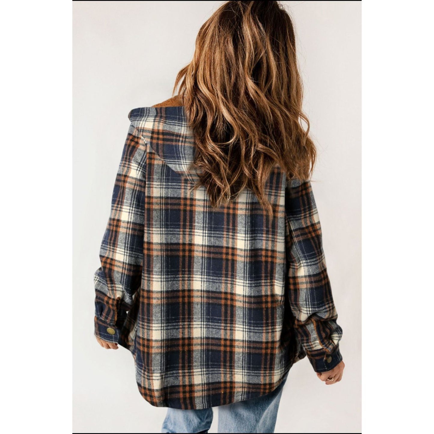 Plaid Button Up Long Sleeve Hooded Jacket