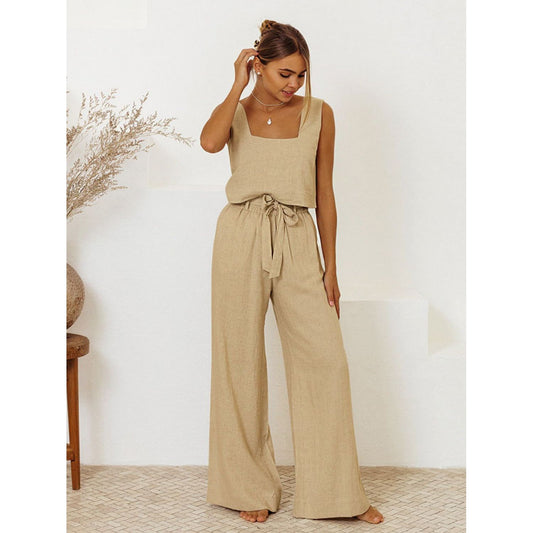 Square Neck Sleeveless Top and Pants Set