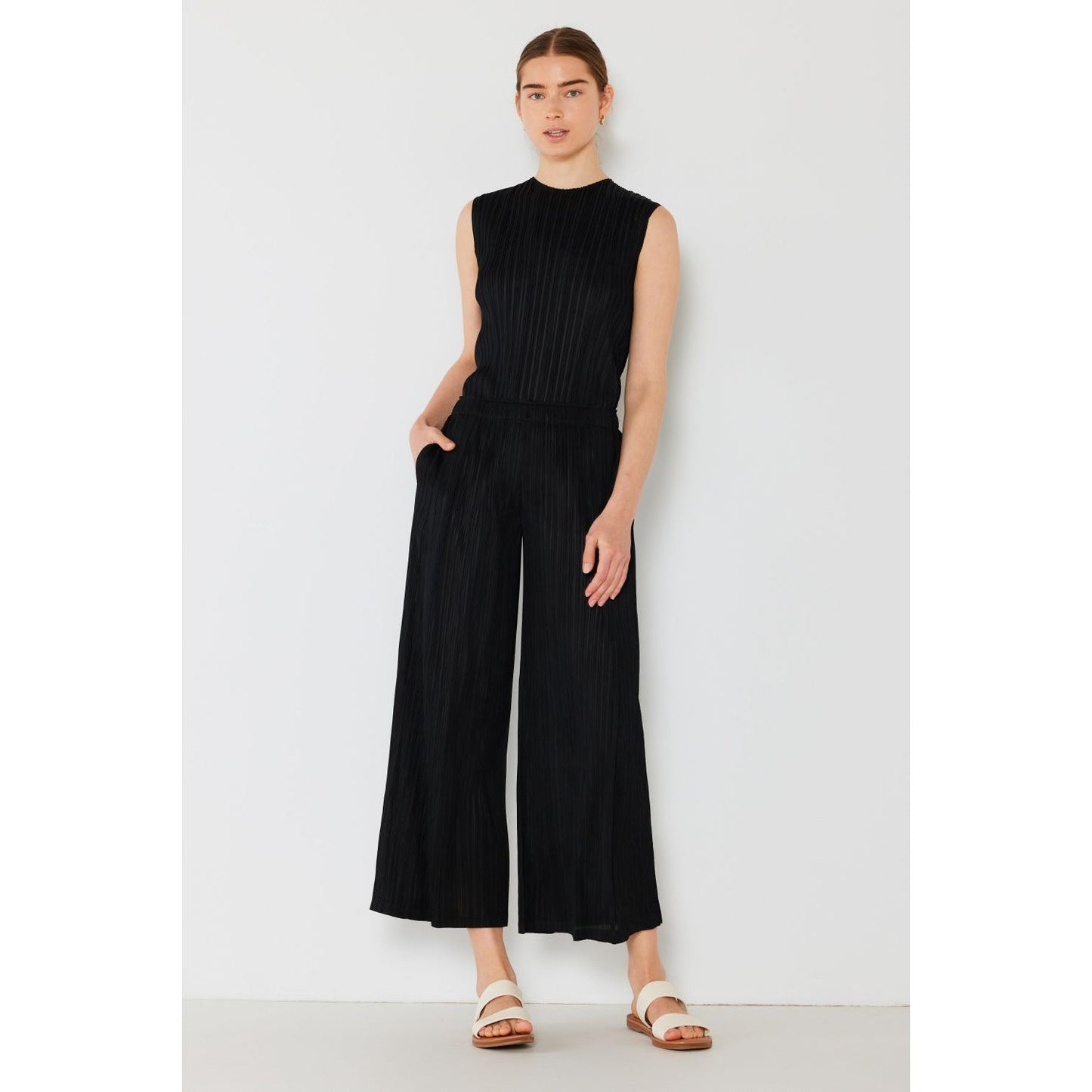 Marina West Swim Pleated Wide-Leg Pants with Side Pleat Detail