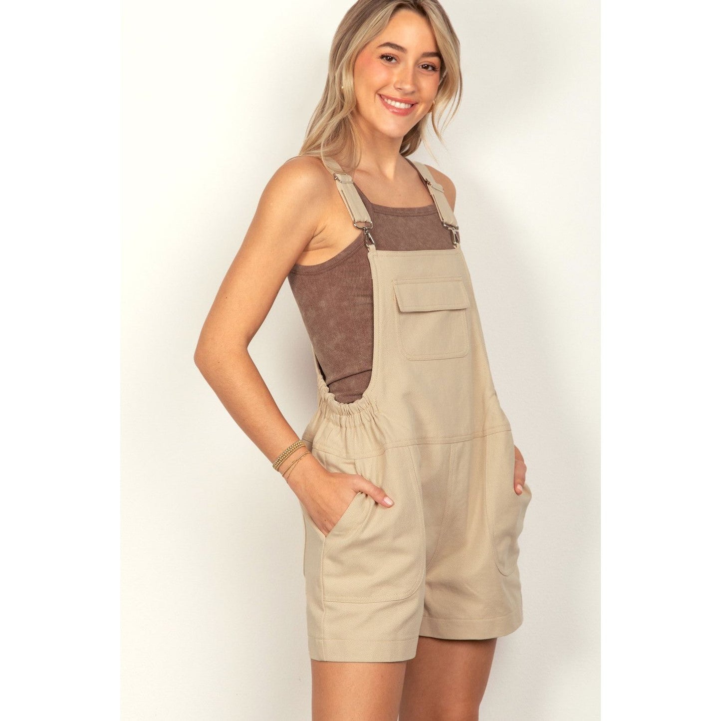 VERY J Adjustable Suspender Overalls with Pockets