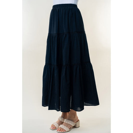 White Birch High Waisted Tiered Maxi Skirt