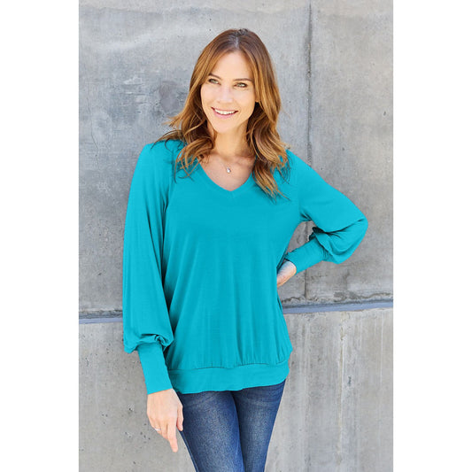 Basic Bae Full Size V-Neck Lantern Sleeve Top