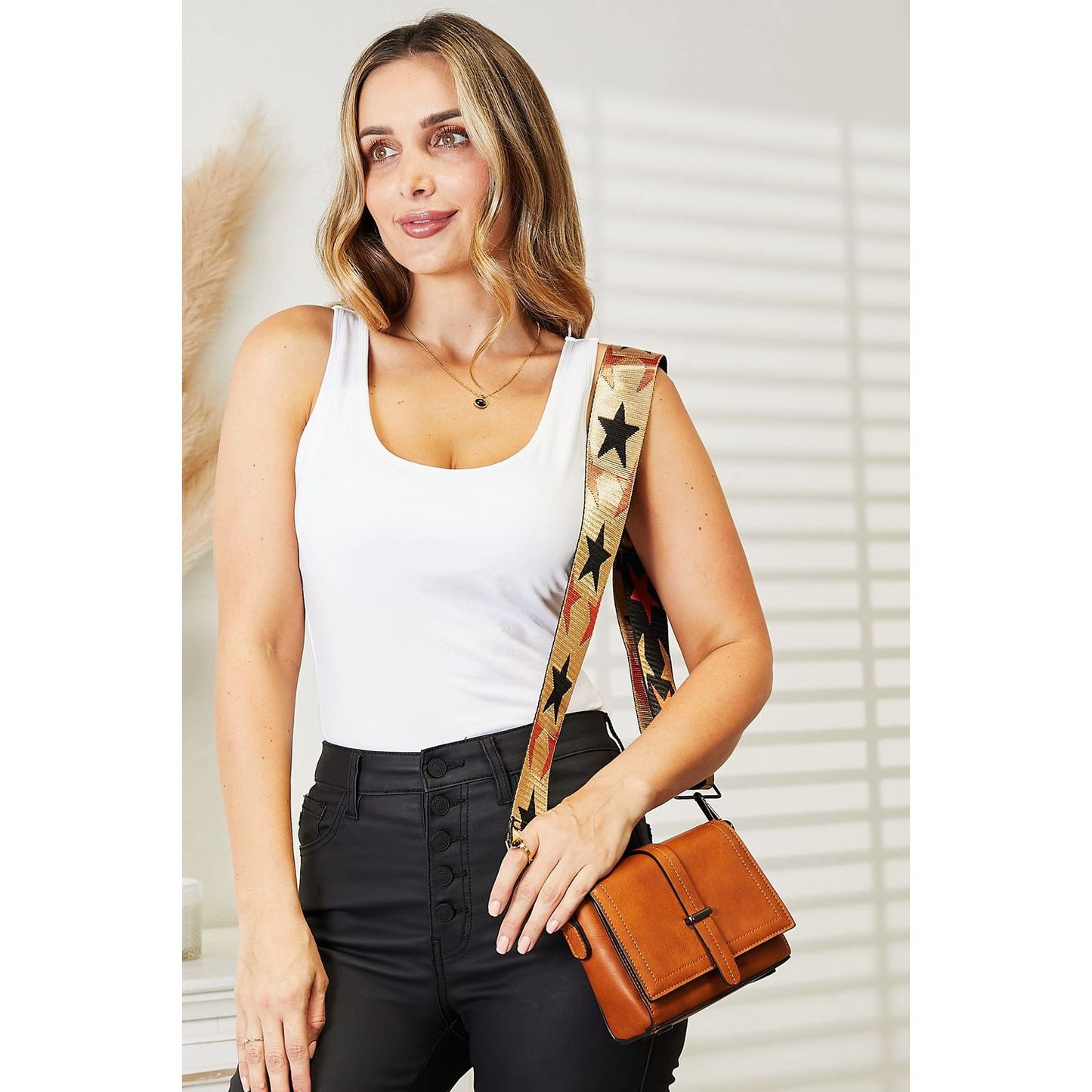 SHOMICO PU Leather Wide Strap Crossbody Bag