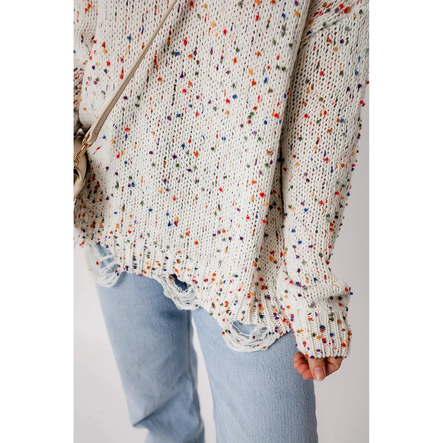 Confetti Round Neck Dropped Shoulder Sweater