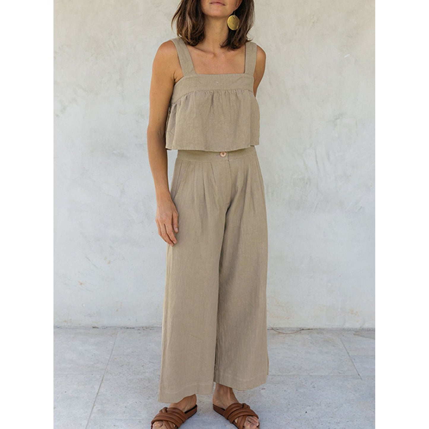 Square Neck Wide Strap Top and Pants Set