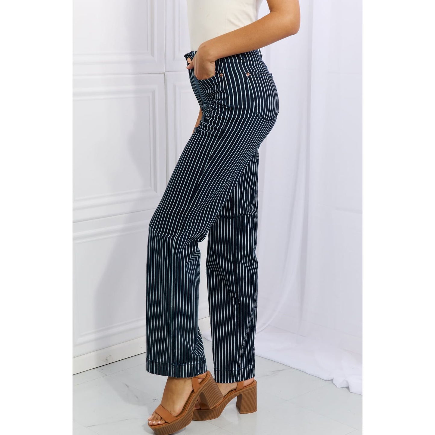 Judy Blue Cassidy Full Size High Waisted Tummy Control Striped Straight Jeans