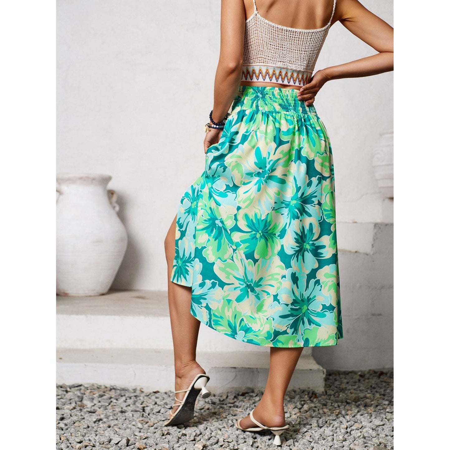 Slit Printed Midi Skirt