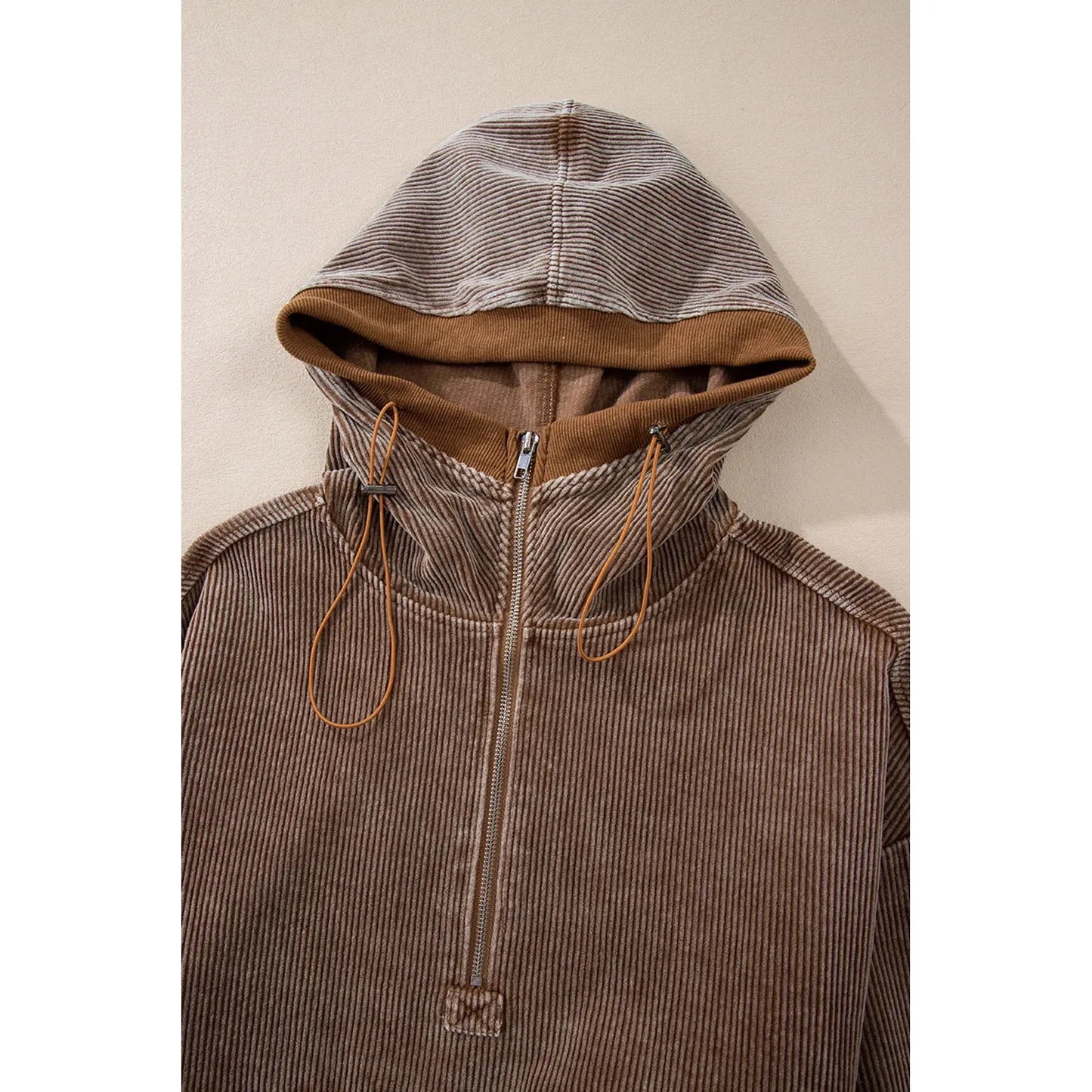 Drawstring Half Zip Long Sleeve Hoodie