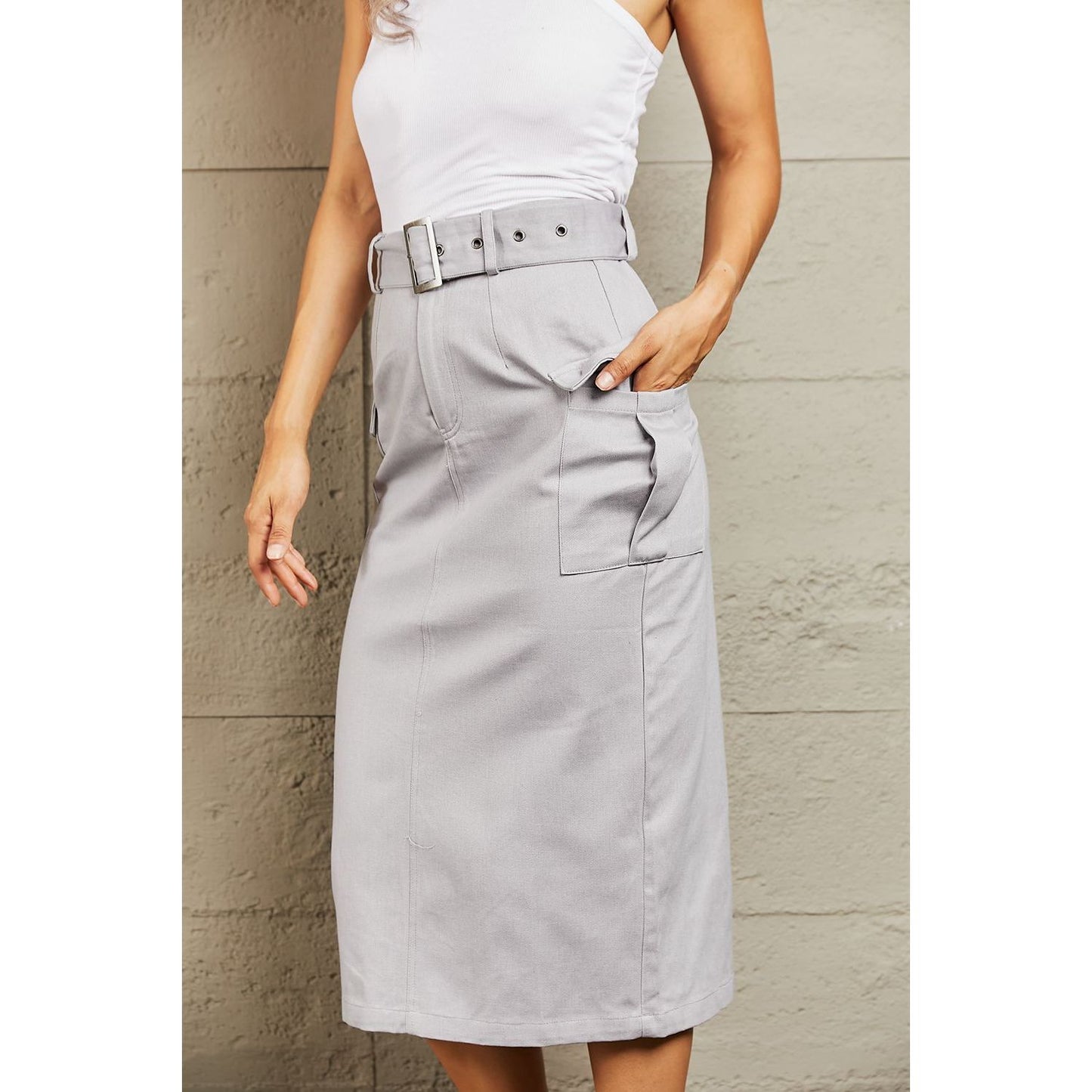 HYFVE Professional Poise Buckled Midi Skirt