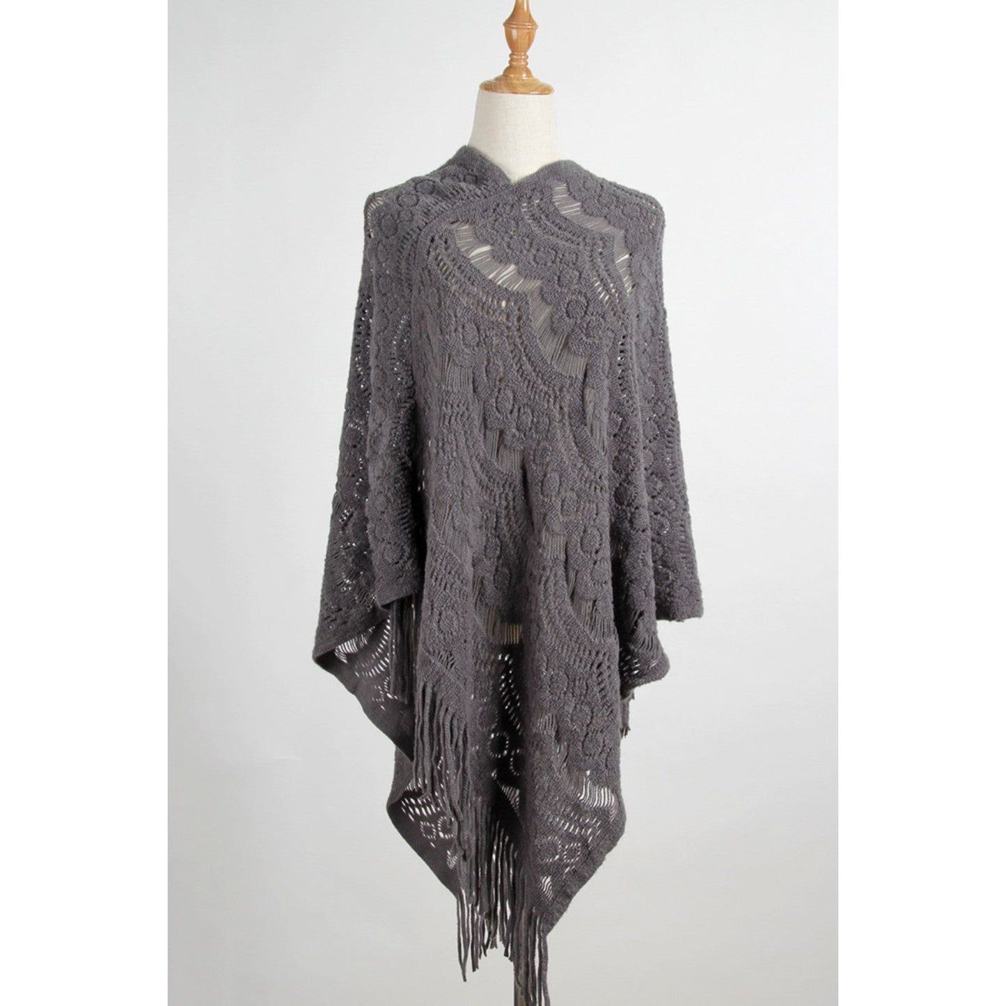 Fringe Openwork Surplice Cape Sleeve Poncho