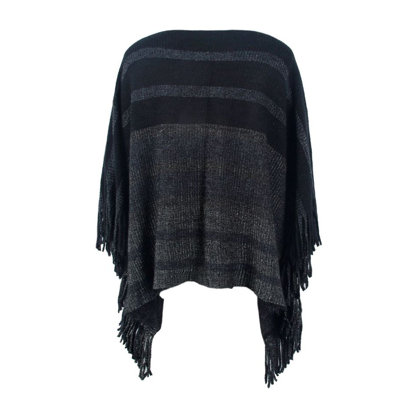 Striped Boat Neck Poncho with Fringes