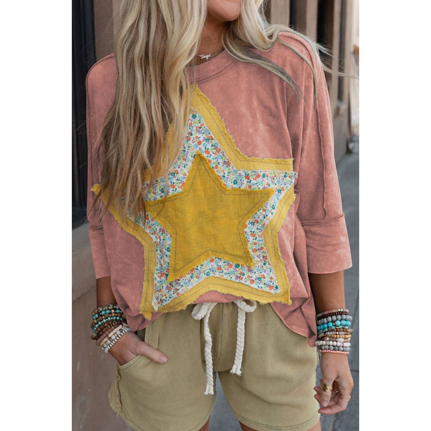 Star Applique Round Neck T-Shirt