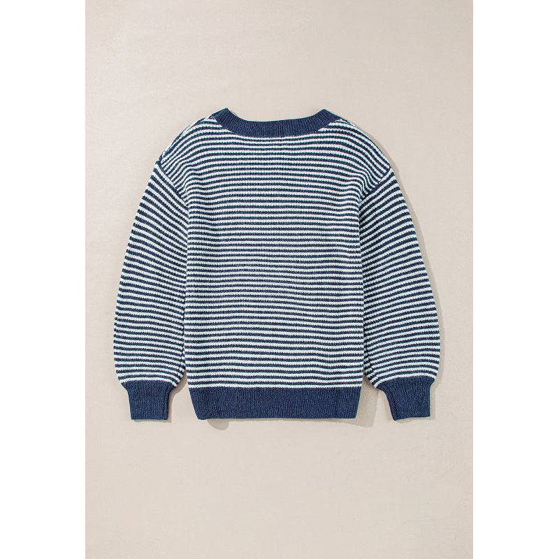 Striped Boat Neck Long Sleeve Sweater