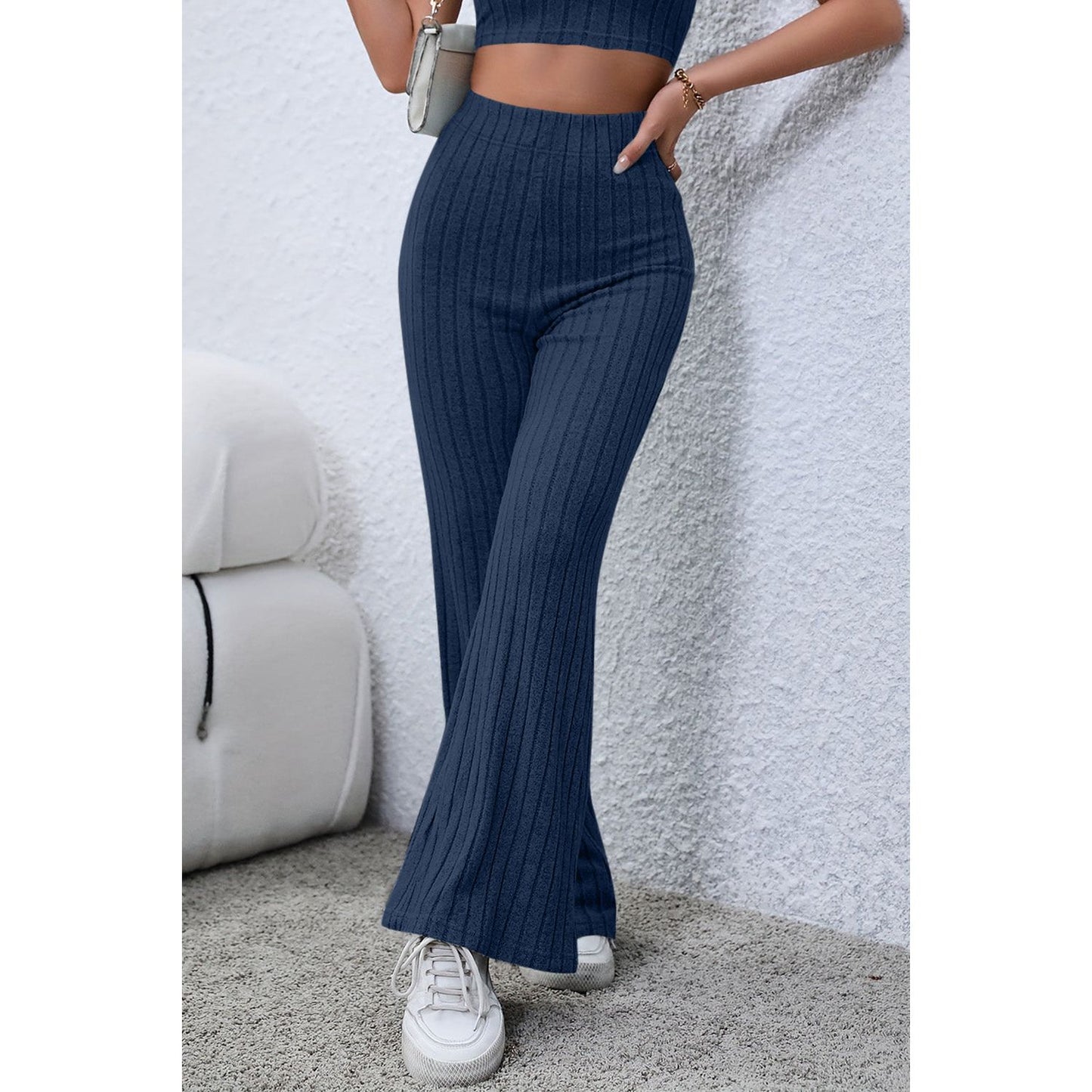 Basic Bae Full Size Ribbed High Waist Flare Pants