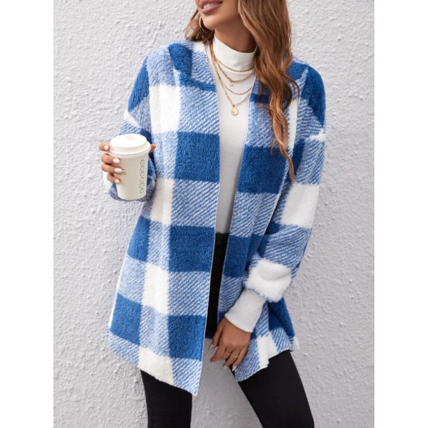 Plaid Long Sleeve Hooded Coat