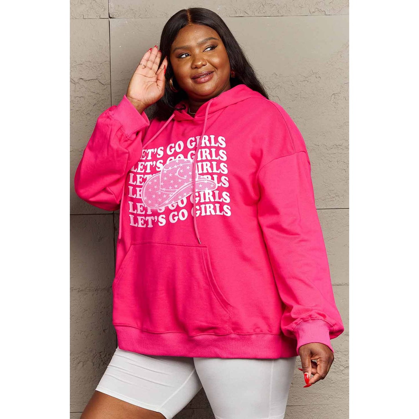 Simply Love Simply Love Full Size LET’S GO GIRLS Graphic Dropped Shoulder Hoodie