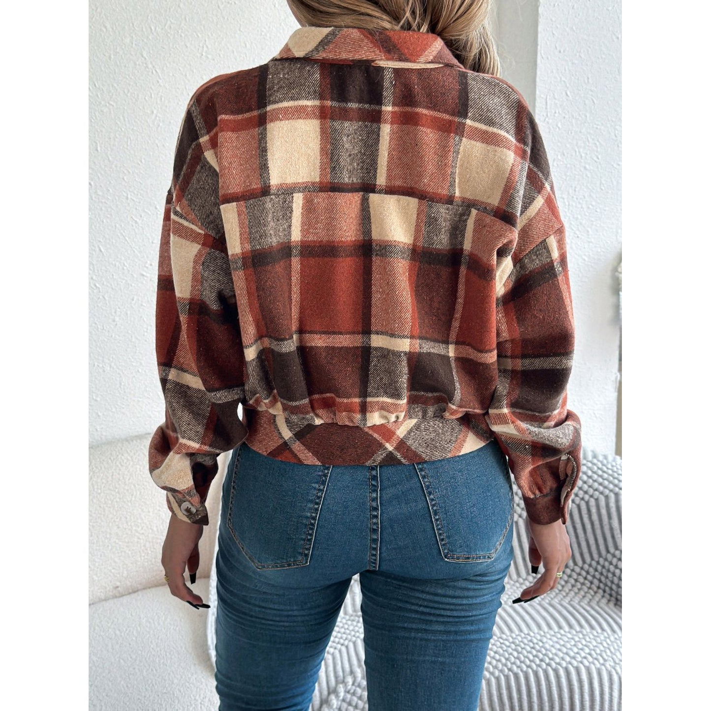 Plaid Button Up Long Sleeve Jacket