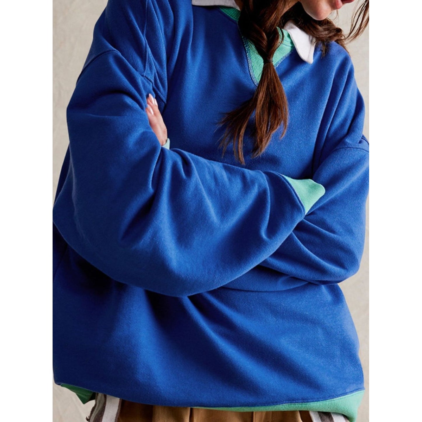 Contrast Dropped Shoulder Long Sleeve Sweatshirt