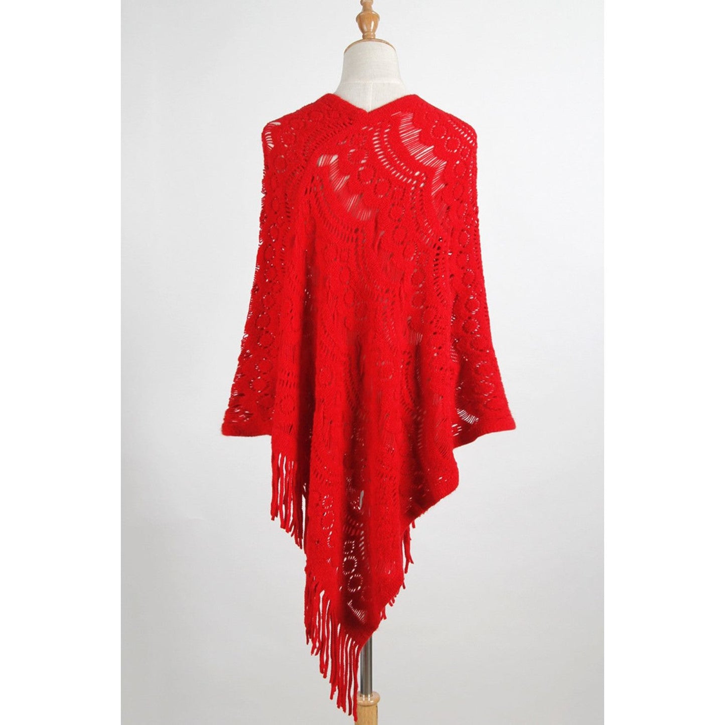 Fringe Openwork Surplice Cape Sleeve Poncho