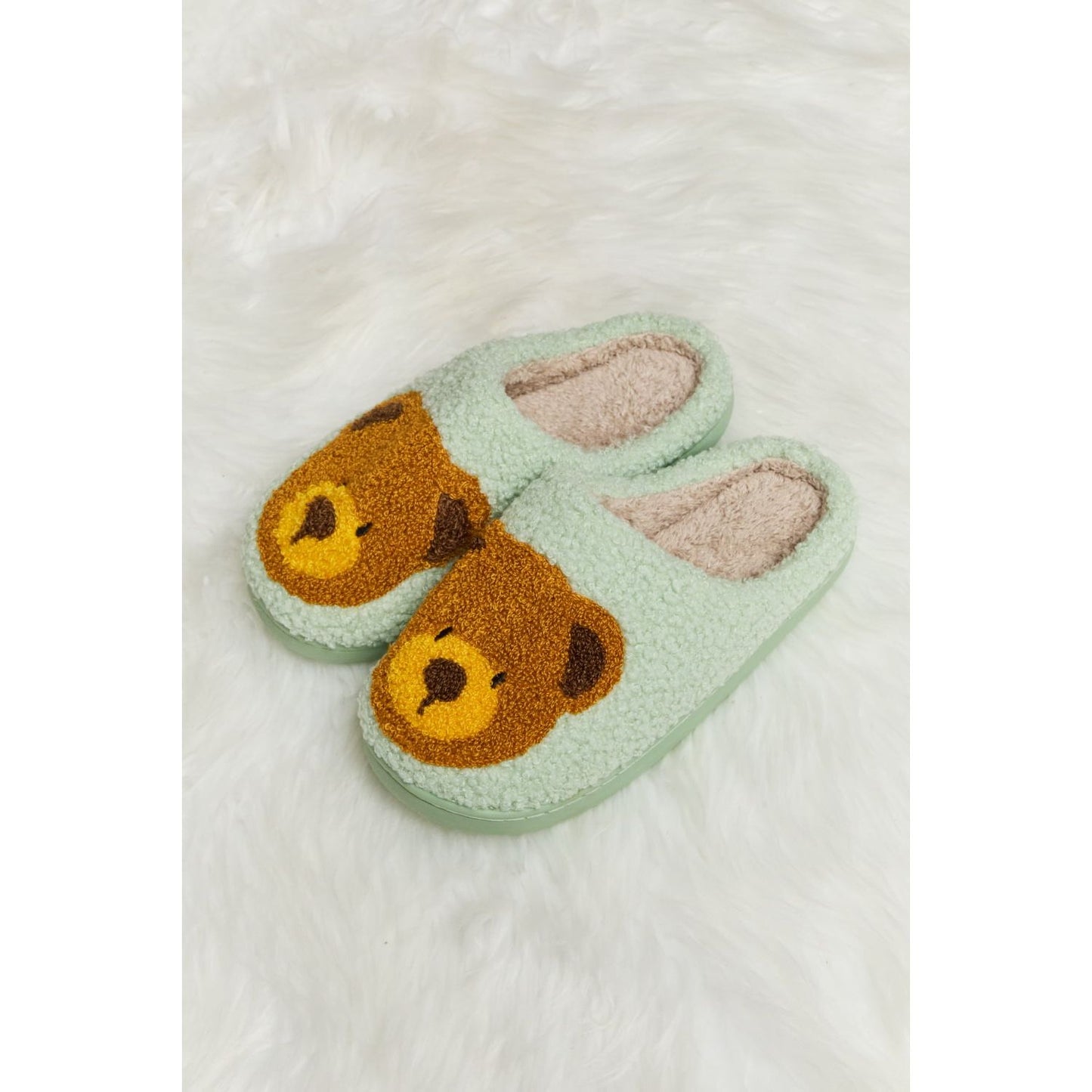 Melody Teddy Bear Print Plush Slide Slippers