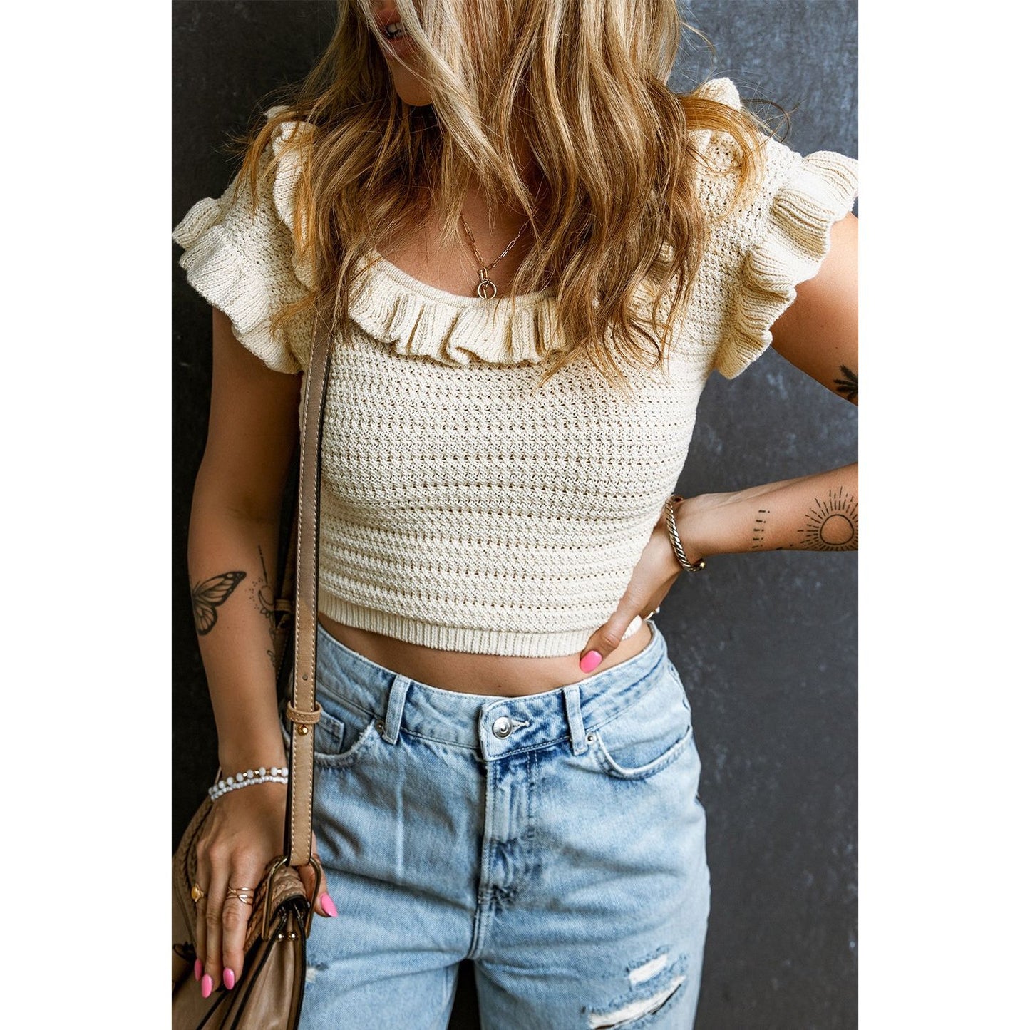 Ruffled Scoop Neck Knit Top