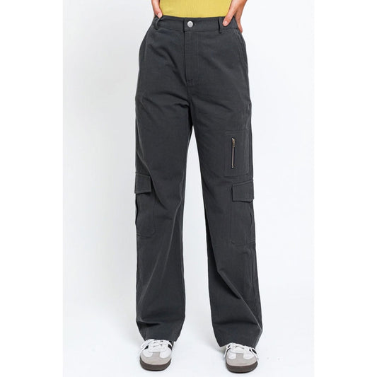 Le Lis High Waisted Wide Leg Cargo Pants with Pockets