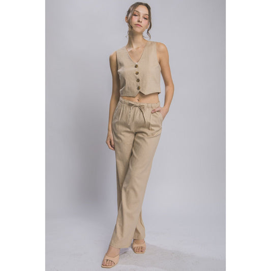 Love Tree Drawstring Wide Leg Pants with Pockets